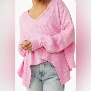 Free People Coraline Thermal Top Women Small Oversize Waffle Knit Swing Blouse